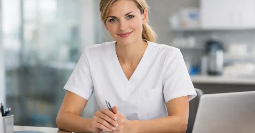 Pielęgniarka odpowiadająca na najczęstsze pytania o specjalizację pielęgniarską