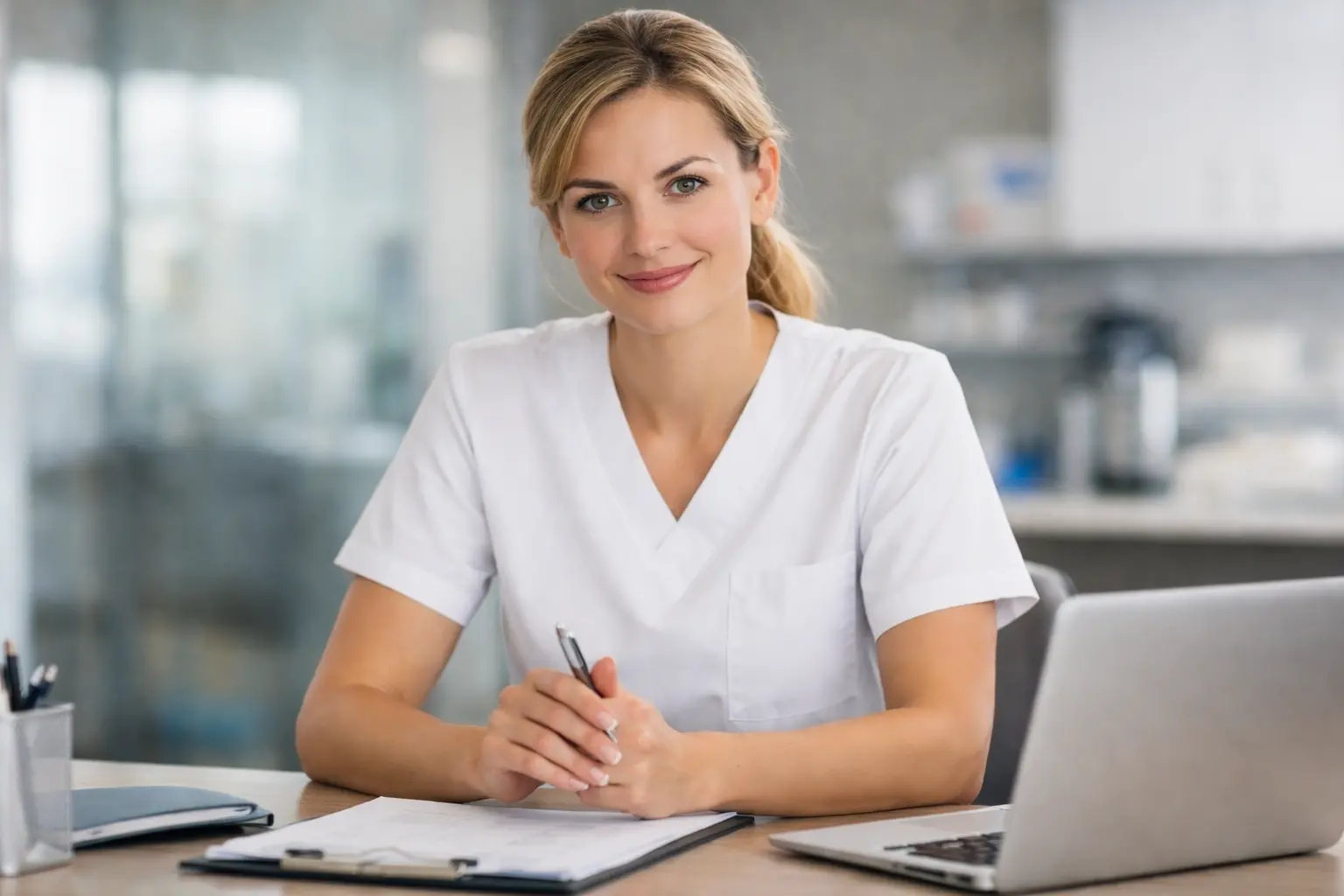 Pielęgniarka odpowiadająca na najczęstsze pytania o specjalizację pielęgniarską