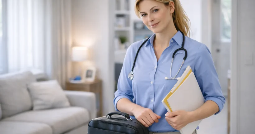 Pielęgniarka rodzinna przygotowana do pracy.
