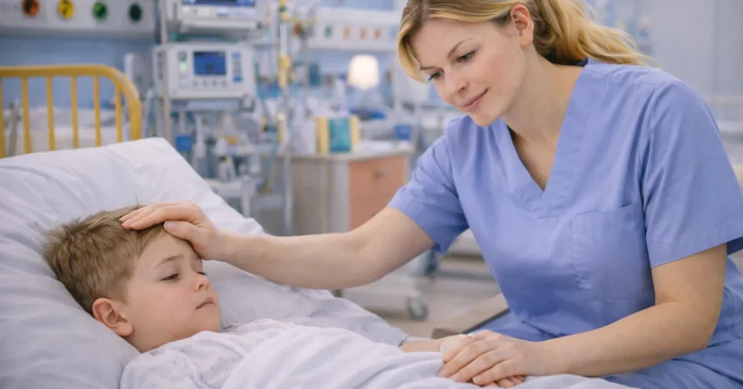 Gorączka u dziecka rola pielęgniarki – pielęgniarka pediatryczna oceniająca stan dziecka