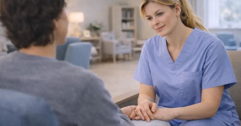 Pielęgniarstwo psychiatryczne egzamin specjalizacja – pielęgniarka z pacjentem na oddziale psychiatrycznym