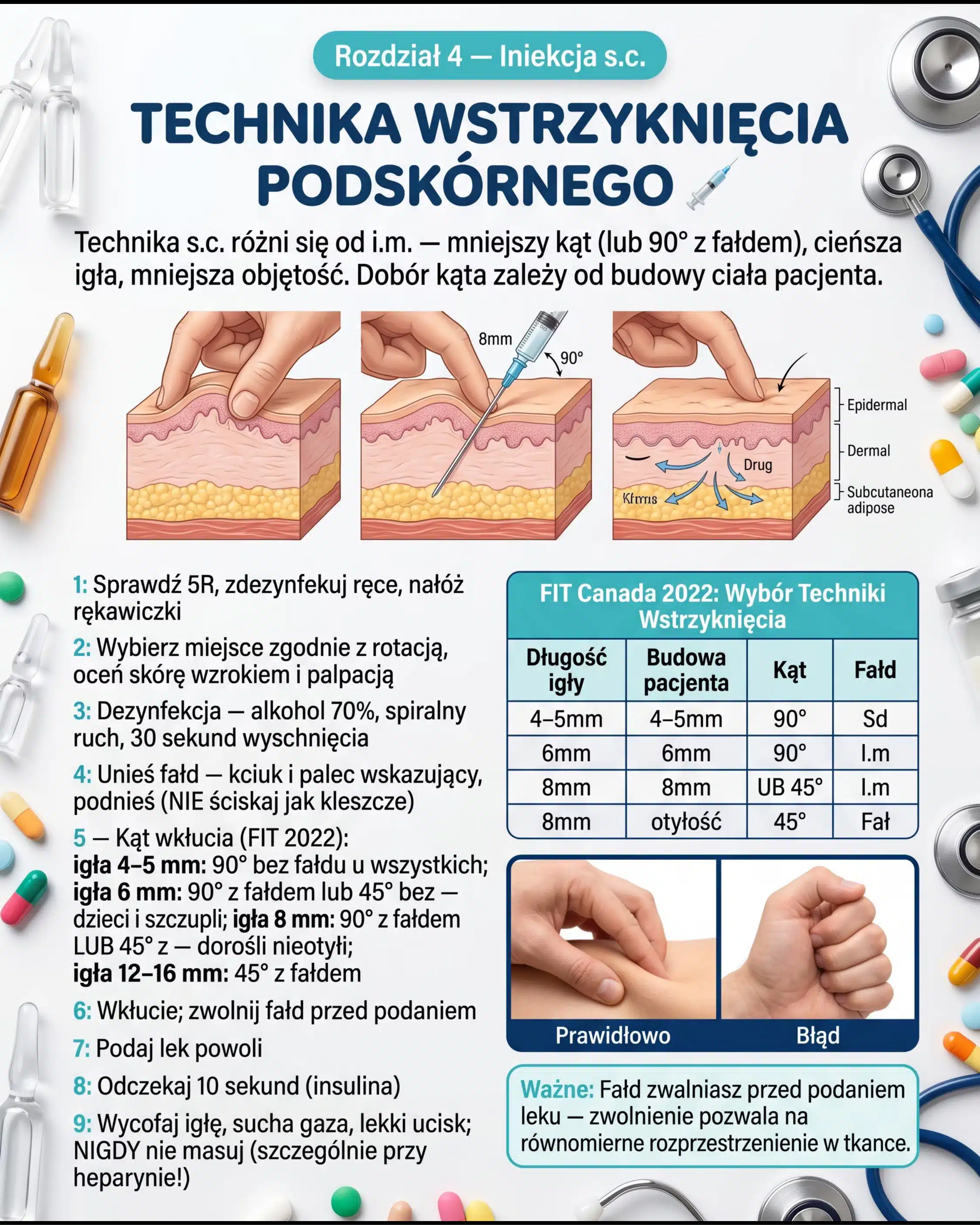 Technika wstrzyknięcia podskórnego s.c. procedura krok po kroku