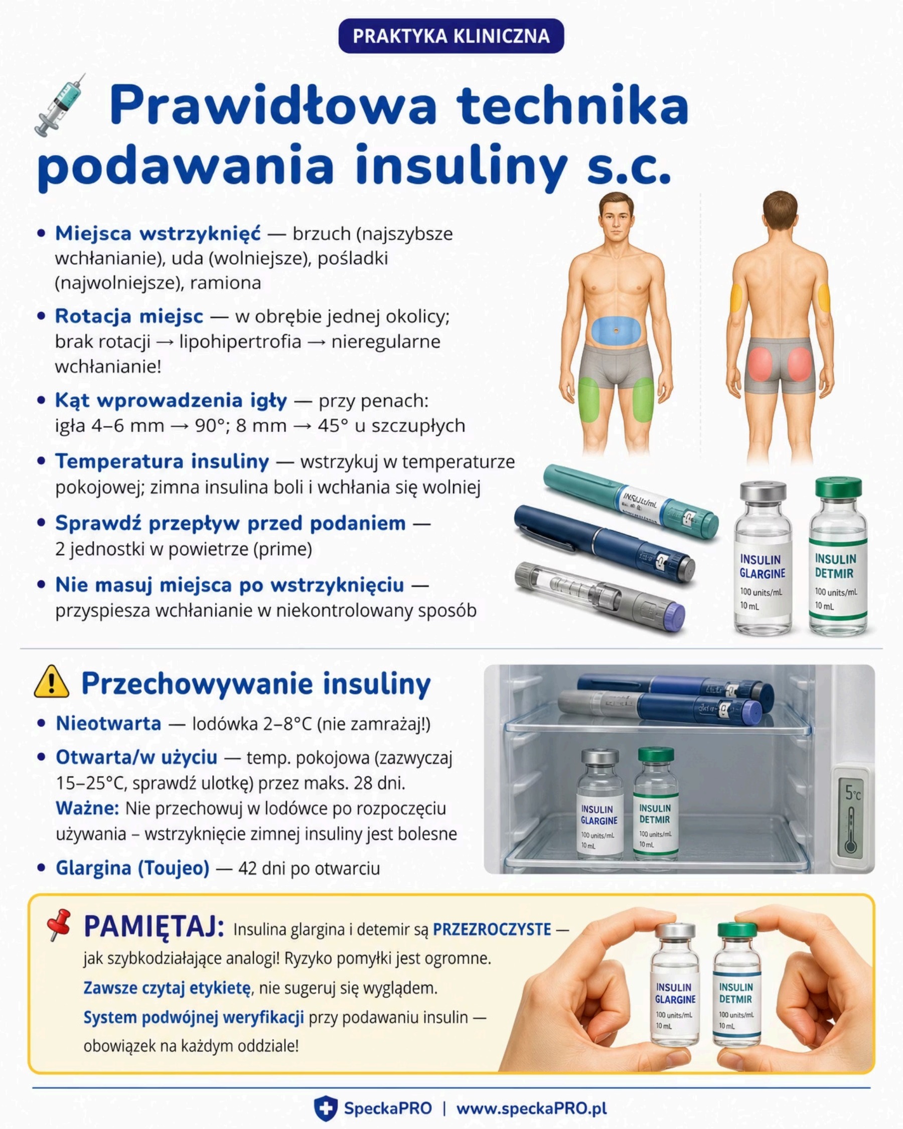 Prawidłowa technika podawania insuliny podskórnie miejsca wstrzyknięć rotacja przechowywanie insulin