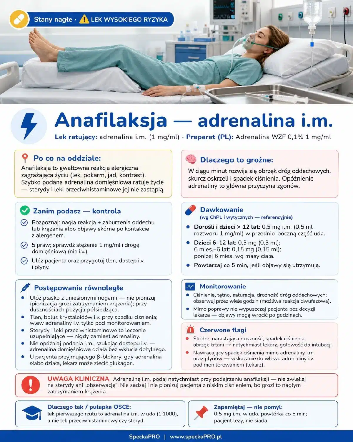 Karta postępowania w anafilaksji z dawkowaniem adrenaliny domięśniowej dla pielęgniarek