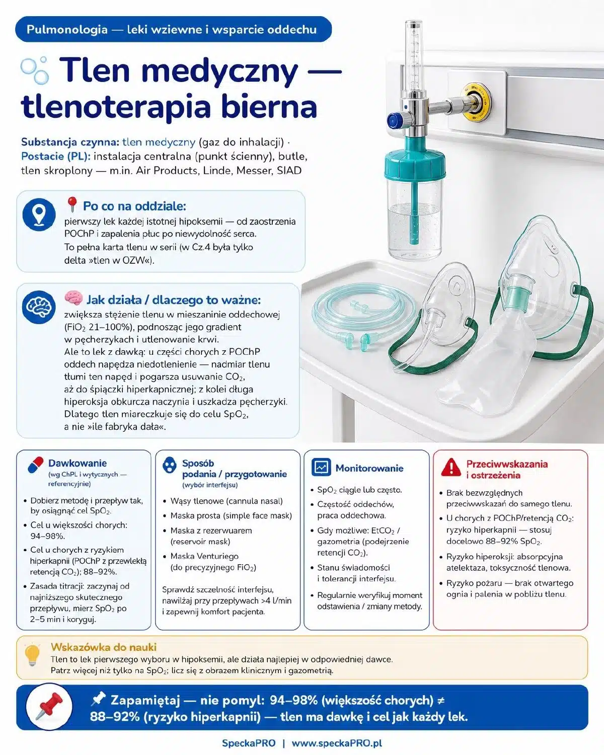 Karta tlenu medycznego z celami saturacji i zasadami tlenoterapii — ebook dla pielęgniarek