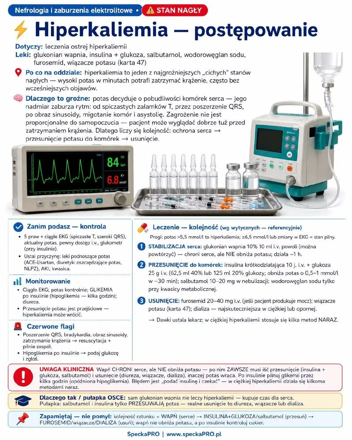 Karta postępowania w hiperkaliemii — glukonian wapnia, insulina z glukozą, salbutamol — ebook dla pielęgniarek
